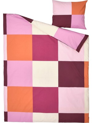 IKEA Geometrik Desen Tek Kişilik Nevresim Seti, Meridyendukkan Pembe-Turuncu Renk 150X200 Pamuk-Viskon