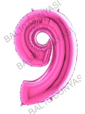 Bal10 Dünyası Fuşya Pembe Folyo Rakam Balon 100 cm 9