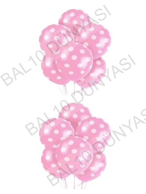 Bal10 Dünyası Pembe Puanlı Balon 10 Adet