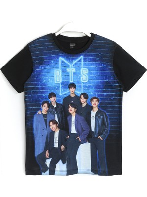 DobaKids Bts K-Pop Grubu 3D Baskılı Kız Çocuk T-Shirt Siyah