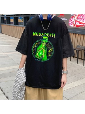 Touz Moda  Rock Serisi Megadeth Baskılı Siyah Oversize T-Shirt