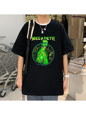 Touz Moda  Rock Serisi Megadeth Baskılı Siyah Oversize T-Shirt