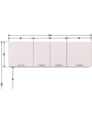 T Designo Sedef  Mutfak Üst Modülü 200 cm -Beyaz