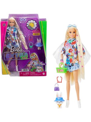 Barbie Extra Mavi Etekli Bebek Renkli Desenli HDJ45 3+ Yaş Kız Çocuklar İçin Eğlenceli Oyun