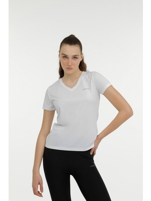 Lumberjack W-CT127 Basıc Pes V Neck Beyaz Kadın Kısa Kol T-Shirt