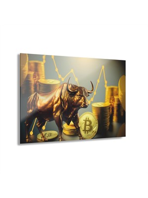 Leylaser  Bitcoin Kripto Btc Crypto Para Boğa Cam Tablo Duvar Dekoru