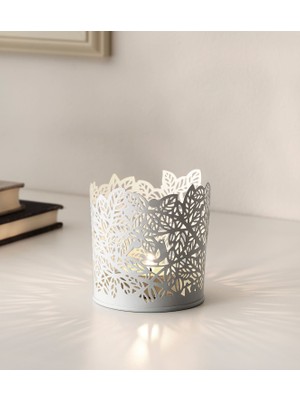 IKEA Samverka Beyaz Tealight Mumluk Kuş ve Yaprak Desenli 8 cm