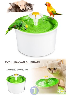 Technojet Kedi Köpek Kuş ve Evcil Hayvanlar Için Otomatik Su Pınarı Çeşmesi Su Sebili Kabı 1,6lt