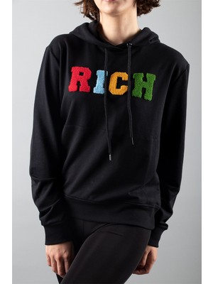 Rıch Siyah 2 Iplik Kapüşonlu Sweatshirt