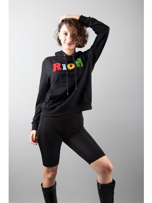 Rıch Siyah 2 Iplik Kapüşonlu Sweatshirt