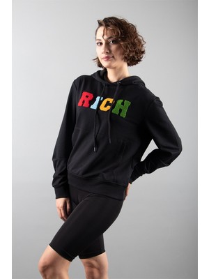 Rıch Siyah 2 Iplik Kapüşonlu Sweatshirt