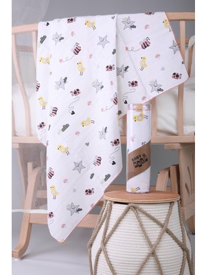 Baby Hola Müslin Örtü 85 x 90 cm Uğur Böceği Desen Organik Hediyelik Emzirme Alt Açma Yenidoğan Puset Örtüsü