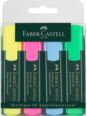 Faber-Castell Fosforlu Kalem 4'lü 1 Paket Textliner Canlı Renkler Kesik Uçlu Işaretleme Kalemi Sarı Mavi Yeşil Pembe