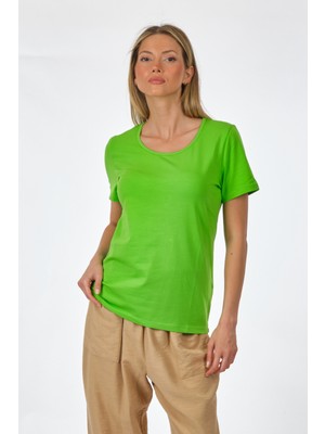 Vedi Yuvarlak Yaka Fıstık Kadın T-Shirt 2311002