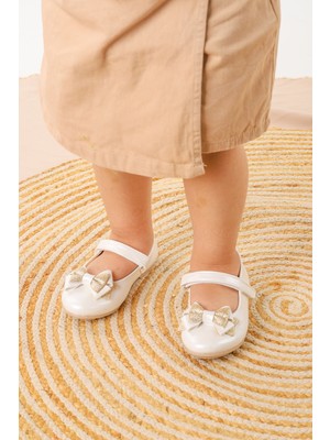 Kiko Kids Cırtlı Kum Sim Fiyonklu Kız Çocuk Babet Ayakkabı Ege 202 Cilt