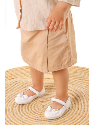 Kiko Kids Withbow Rugan Cırtlı Fiyonklu Kız Çocuk Babet Ayakkabı