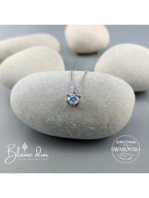 Blaine Dior Swarovski Zirconia Kalp Detaylı Tek Taş Kadın Gümüş Kolye | 925 Ayar Gerçek Gümüş