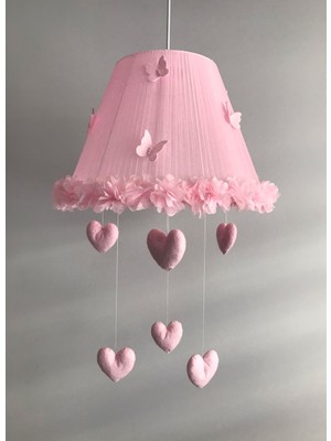 Keçeli Parti Hayalleri Bebek Çocuk Odası Avize Pembe Tül Pembe Çiçek Pembe Kalp Kelebekli