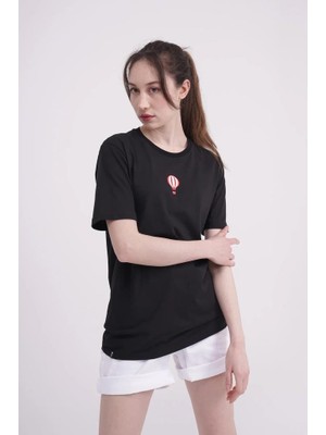 The Socks Company 23SCTS240U Uçan Balon Nakışlı Bisiklet Yaka Siyah Tshirt