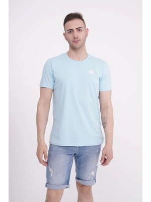 The Socks Company 23SCTS233U Pati Nakışlı Yaka Açık Mavi Tshirt