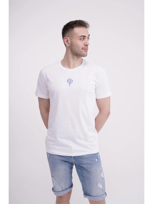 The Socks Company 23SCTS240U Uçan Balon Nakışlı Bisiklet Yaka Beyaz Tshirt