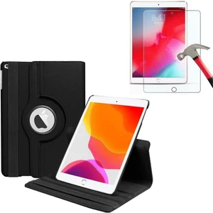 iPad 10.2 9.nesil 8.nesil 7.nesil 360 Dönerli Standlı Kapaklı Kılıf + Temperli Cam
