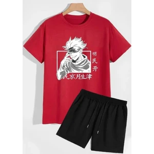 KİDS FACE Özel Tasarım Anime Baskılı  Pamuk Ter Tutmayan Erkek Çocuk T-Shırt Şort Takımı