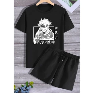 KİDS FACE Özel Tasarım Anime Baskılı  Pamuk Ter Tutmayan Erkek Çocuk T-Shırt Şort Takımı
