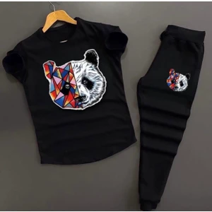 KİDS FACE Özel Tasarım Puzzle Ayıcık Baskılı  Pamuk Kısa Kollu Yazlık Erkek Çocuk Eşofman Takımı