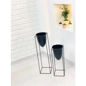 Best Hırdavat Besthırdavat 2'li Metal Ayaklı Saksı Çiçeklik Kare Siyah