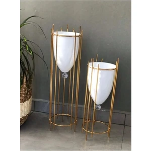 Best Hırdavat Besthırdavat Dekoratif 2'li Gold Kaplama Çiçeklik Saksılık