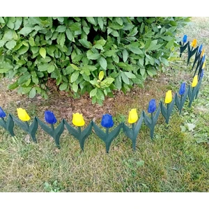 340 cm Sarı Lacivert Lale Çiçekli Bahçe Çiti Plastikten 80 x 30 cm Eklenebilir 4 Panel