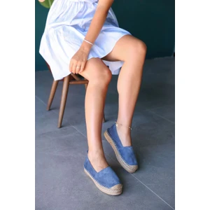 Best Kot Mavi Süet Kadın Espadril Ayakkabı