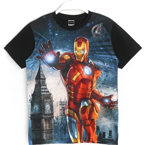 3D Erkek Çocuk Iron Man Demir Adam Baskılı T-Shirt Siyah