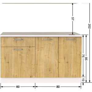 T Designo Ipek Alt Mutfak DOLABI140 cm – Safir Meşe – Tezgah Dahil Değil