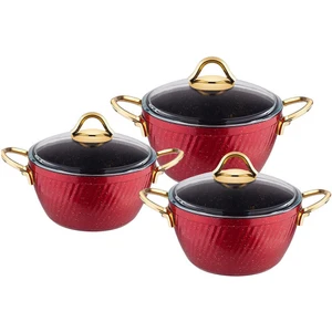 Özkent Hira Granit Tencere Takımı Derin Tencere Seti Kırmızı 3'lü
