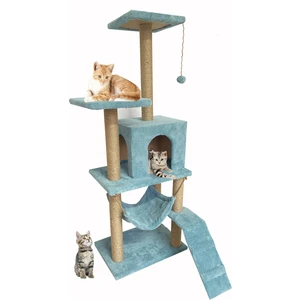 B-07 Hamaklı Yuvalı Lüx Kedi Tırmalama Evi Turkuaz