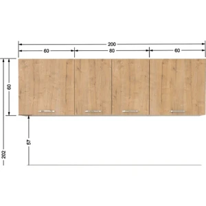 T Designo Piraye Üst Mutfak Dolabı 200 cm -Safir Meşe