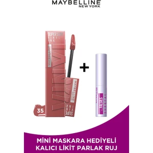 Maybelline New York Mini Surreal Maskara Hediyeli Super Stay Vinyl Ink Uzun Süre Kalıcı Likit Parlak Ruj 35 Cheeky