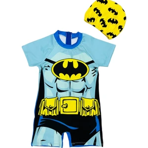 Lolli Boom Kids  Erkek Çocuk Fermuarlı Kısa Kol Boxer Şort Tarz Güneş Korumalı Batman Yarasa Adam Mayo Bone Takımı