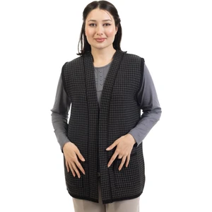 Mutlu City Kadın Orta Yaş ve Üzeri Triko Örgü Kaz Ayağı Desen Düğmesiz Anne Yelek 330