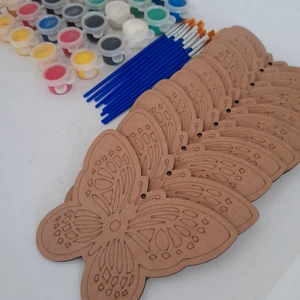 10'lu Kelebek Ahşap Boyama Tablo Aktivite Etkinlik Sanat 5AKRILIK Boya 10 Fırça Hobi Seti