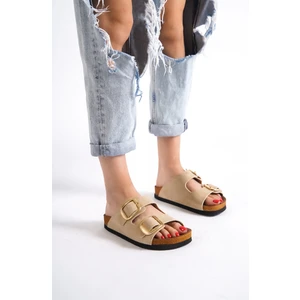 Anetta Kadın Kalın Çift Toka Krem Terlik