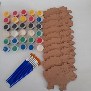 10'lu Koyun Ahşap Boyama Çocuk Aktivite Sanat Etkinlik 5 Akrilik Boya 10 Fırça Hobi Seti