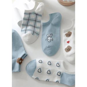 Black Arden Socks Ayıcık Sevimli Desenli Yazlık  Bilekaltı Kadın Babet Çorap 5 Çift