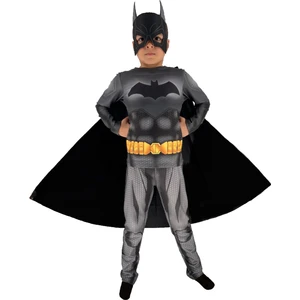 Erkek Çocuk Pelerinli Maskeli 3D Kas Görünümlü Dijital Baskılı Batman Kostümü