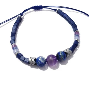 Funny Takı Lapis Lazuli Ametist Hematit Doğaltaşlı Lacivert Küp Miyuki Unisex Bileklik