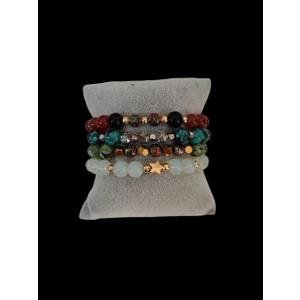 Vaye Ticaret 4'lü Doğal Taş Bileklik Akik Taşı-Ay Taşı-Yeşim Taşı-Hematit