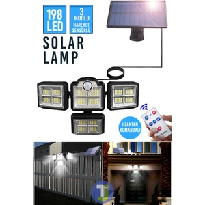 Güneş Enerjili Kumandalı Hareket Sensörlü Solar Bahçe Aydınlatma ve Sokak Lambası 198 LED