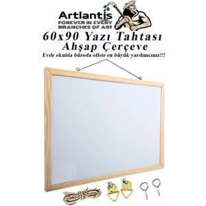Duvara Monte Beyaz Yazı Tahtası 60X90 cm 1 Adet Laminant Yazı Tahtası Ahşap Çerçeveli Askılı Okul Ofis Büro